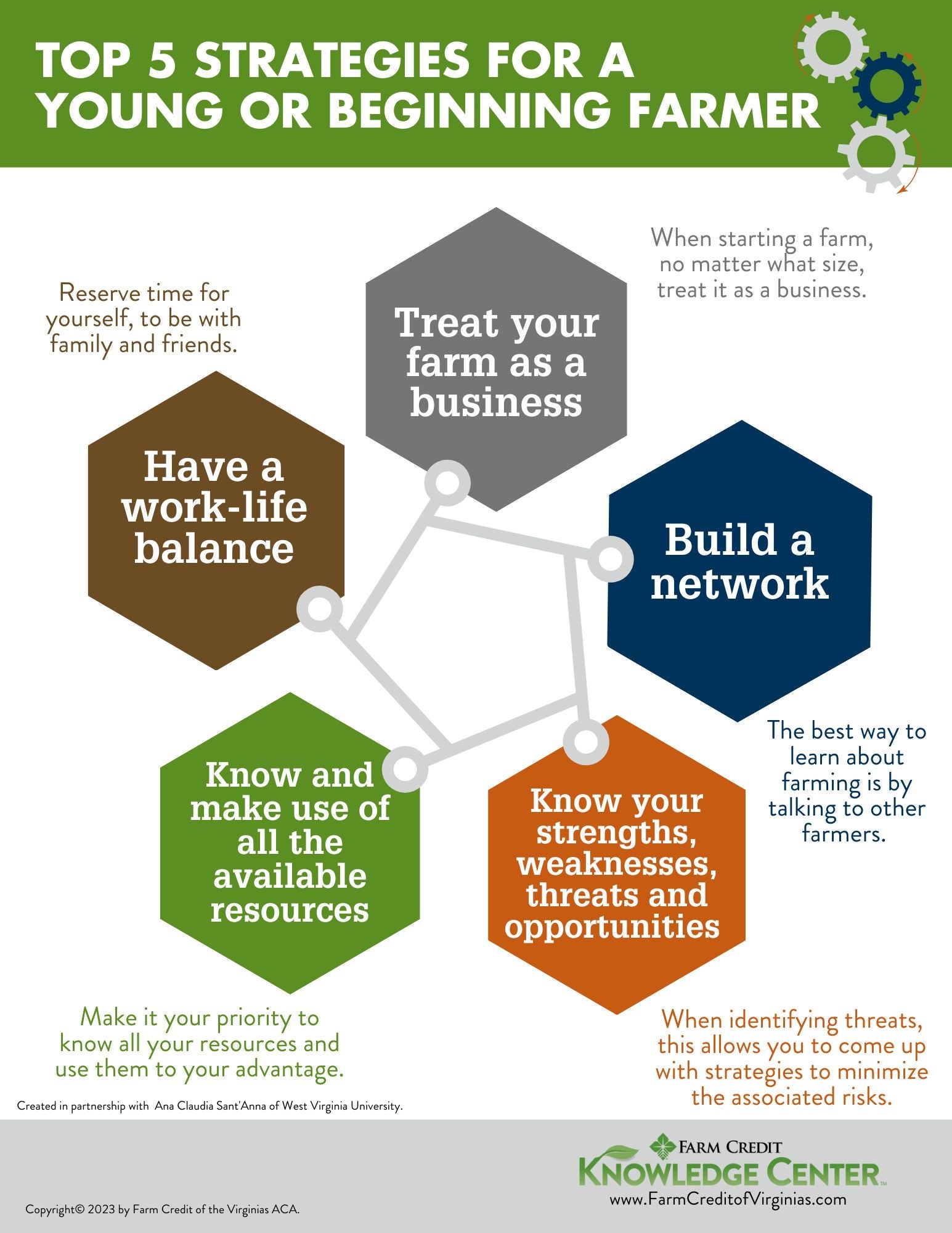 infographic of top 5 strategies for a young and beginning farmer