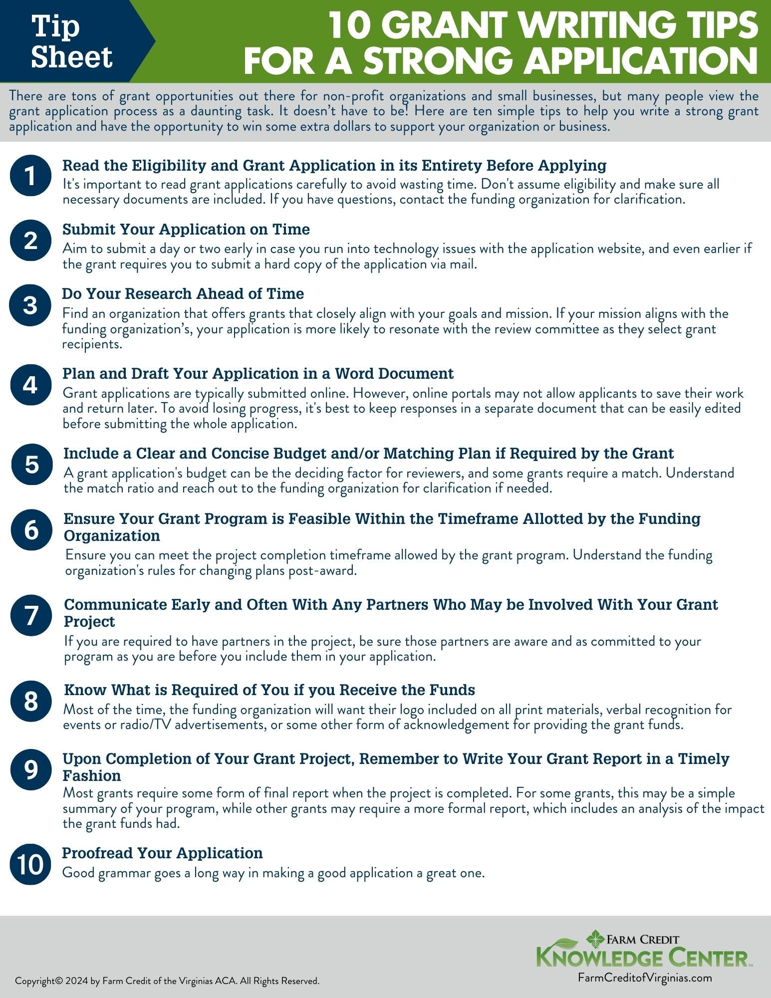 10 Grant Writing Tips for a Strong Application Tip Sheet