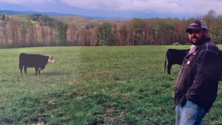 cattle farmer in field